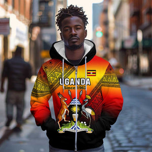 Personalised Uganda Independence Day Zip Hoodie Jamhuri ya Uganda Coat Of Arms