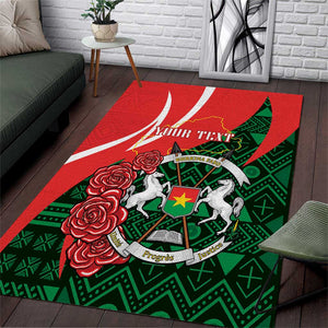 Personalized Burkina Faso Republic Day Area Rug Bogolan Mudcloth - Coat Of Arms Design