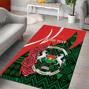 Personalized Burkina Faso Republic Day Area Rug Bogolan Mudcloth - Coat Of Arms Design