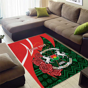 Personalized Burkina Faso Republic Day Area Rug Bogolan Mudcloth - Coat Of Arms Design