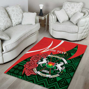 Personalized Burkina Faso Republic Day Area Rug Bogolan Mudcloth - Coat Of Arms Design