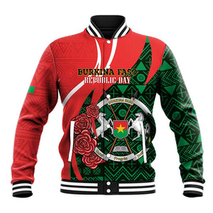 Personalized Burkina Faso Republic Day Baseball Jacket Bogolan Mudcloth - Coat Of Arms Design