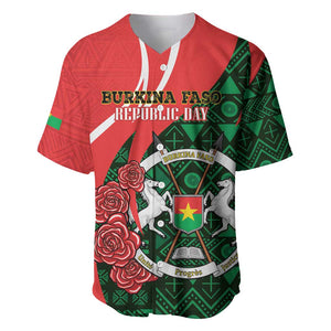 Personalized Burkina Faso Republic Day Baseball Jersey Bogolan Mudcloth - Coat Of Arms Design