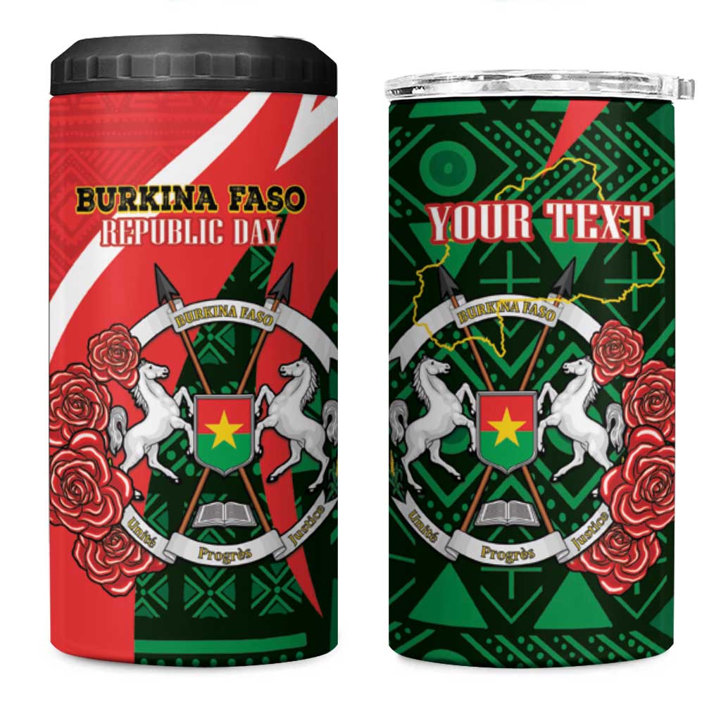 Personalized Burkina Faso Republic Day 4 in 1 Can Cooler Tumbler Bogolan Mudcloth - Coat Of Arms Design