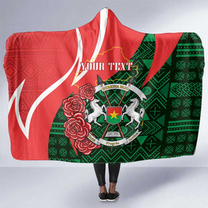 Personalized Burkina Faso Republic Day Hooded Blanket Bogolan Mudcloth - Coat Of Arms Design