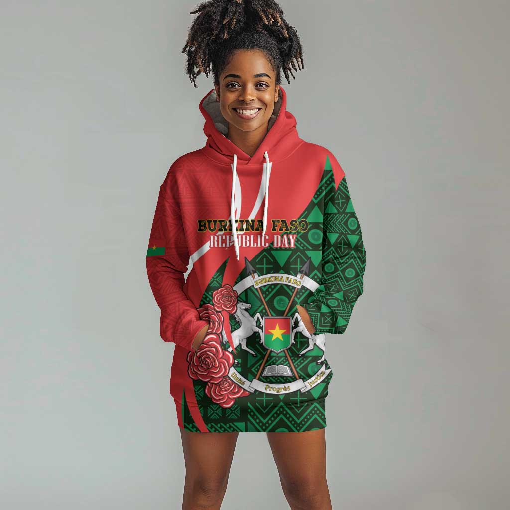 Personalized Burkina Faso Republic Day Hoodie Dress Bogolan Mudcloth - Coat Of Arms Design