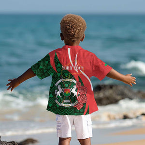 Personalized Burkina Faso Republic Day Kid Hawaiian Shirt Bogolan Mudcloth - Coat Of Arms Design