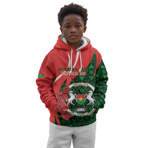 Personalized Burkina Faso Republic Day Kid Hoodie Bogolan Mudcloth - Coat Of Arms Design