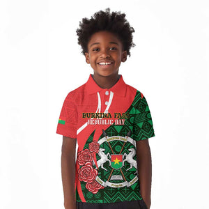 Personalized Burkina Faso Republic Day Kid Polo Shirt Bogolan Mudcloth - Coat Of Arms Design