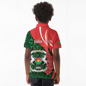 Personalized Burkina Faso Republic Day Kid Polo Shirt Bogolan Mudcloth - Coat Of Arms Design