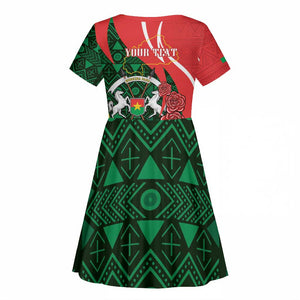 Personalized Burkina Faso Republic Day Kid Short Sleeve Dress Bogolan Mudcloth - Coat Of Arms Design