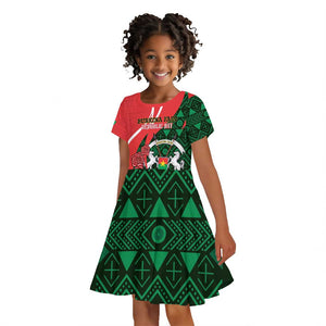 Personalized Burkina Faso Republic Day Kid Short Sleeve Dress Bogolan Mudcloth - Coat Of Arms Design