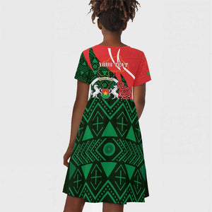 Personalized Burkina Faso Republic Day Kid Short Sleeve Dress Bogolan Mudcloth - Coat Of Arms Design