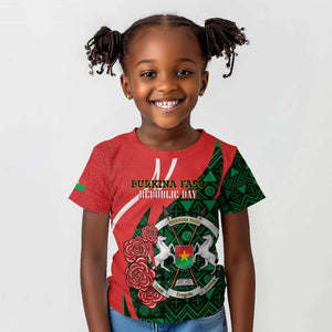 Personalized Burkina Faso Republic Day Kid T shirt Bogolan Mudcloth - Coat Of Arms Design