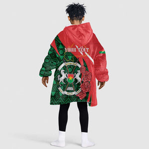 Personalized Burkina Faso Republic Day Kid Wearable Blanket Hoodie Bogolan Mudcloth - Coat Of Arms Design