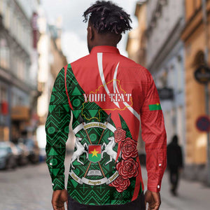 Personalized Burkina Faso Republic Day Long Sleeve Button Shirt Bogolan Mudcloth - Coat Of Arms Design