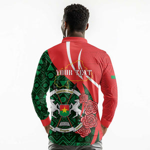 Personalized Burkina Faso Republic Day Long Sleeve Polo Shirt Bogolan Mudcloth - Coat Of Arms Design