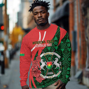 Personalized Burkina Faso Republic Day Long Sleeve Shirt Bogolan Mudcloth - Coat Of Arms Design