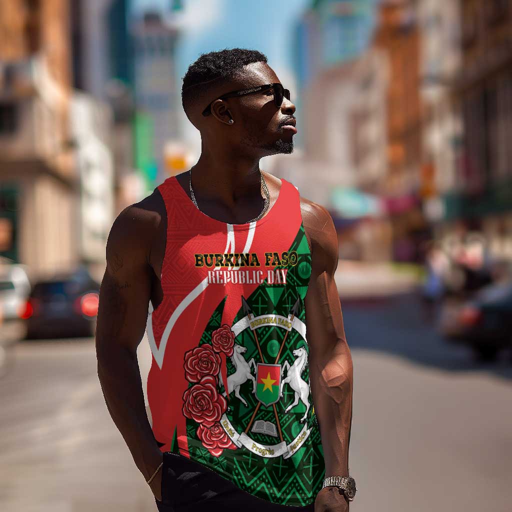 Personalized Burkina Faso Republic Day Men Tank Top Bogolan Mudcloth - Coat Of Arms Design