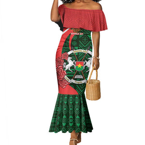 Personalized Burkina Faso Republic Day Mermaid Dress Bogolan Mudcloth - Coat Of Arms Design