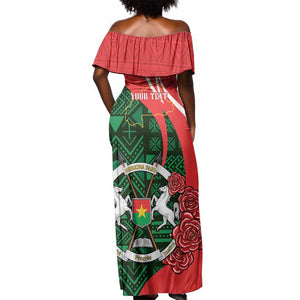 Personalized Burkina Faso Republic Day Off Shoulder Maxi Dress Bogolan Mudcloth - Coat Of Arms Design