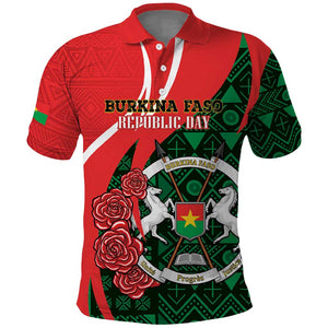 Personalized Burkina Faso Republic Day Polo Shirt Bogolan Mudcloth - Coat Of Arms Design