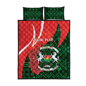 Personalized Burkina Faso Republic Day Quilt Bed Set Bogolan Mudcloth - Coat Of Arms Design