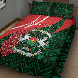 Personalized Burkina Faso Republic Day Quilt Bed Set Bogolan Mudcloth - Coat Of Arms Design