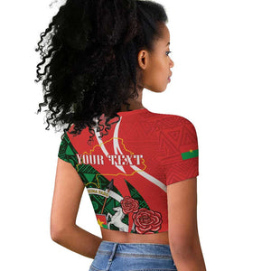 Personalized Burkina Faso Republic Day Raglan Cropped T shirt Bogolan Mudcloth - Coat Of Arms Design