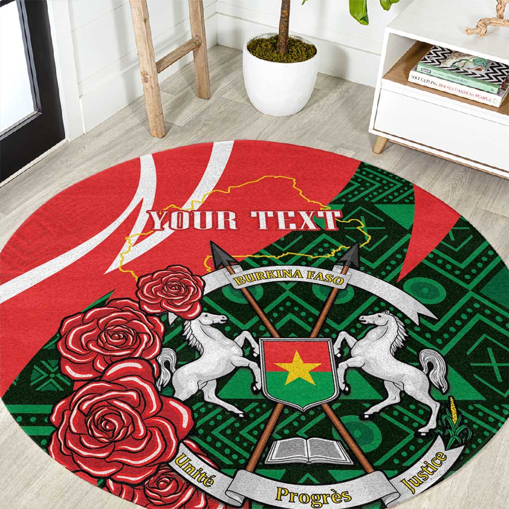 Personalized Burkina Faso Republic Day Round Carpet Bogolan Mudcloth - Coat Of Arms Design