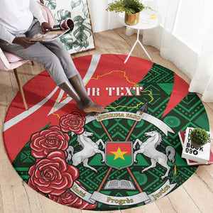 Personalized Burkina Faso Republic Day Round Carpet Bogolan Mudcloth - Coat Of Arms Design