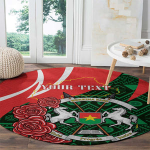 Personalized Burkina Faso Republic Day Round Carpet Bogolan Mudcloth - Coat Of Arms Design