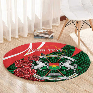 Personalized Burkina Faso Republic Day Round Carpet Bogolan Mudcloth - Coat Of Arms Design