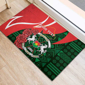 Personalized Burkina Faso Republic Day Rubber Doormat Bogolan Mudcloth - Coat Of Arms Design