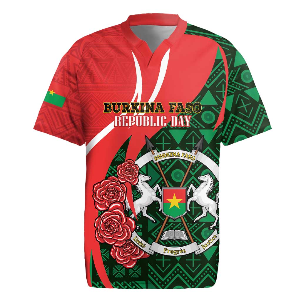 Personalized Burkina Faso Republic Day Rugby Jersey Bogolan Mudcloth - Coat Of Arms Design