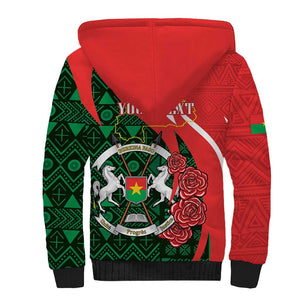 Personalized Burkina Faso Republic Day Sherpa Hoodie Bogolan Mudcloth - Coat Of Arms Design