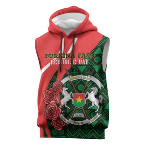 Personalized Burkina Faso Republic Day Sleeveless Hoodie Bogolan Mudcloth - Coat Of Arms Design - African Pride