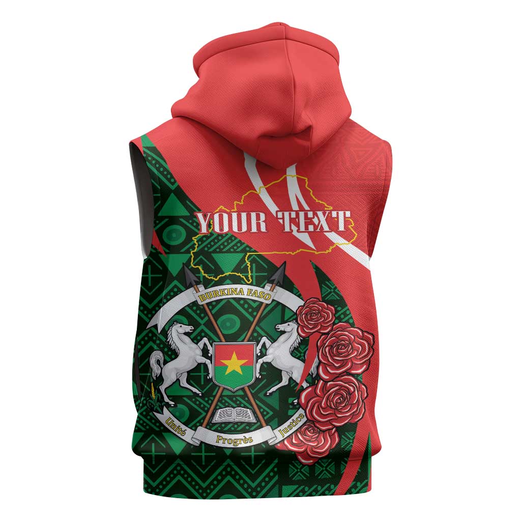 Personalized Burkina Faso Republic Day Sleeveless Hoodie Bogolan Mudcloth - Coat Of Arms Design - African Pride