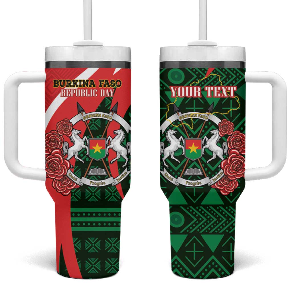 Personalized Burkina Faso Republic Day Tumbler With Handle Bogolan Mudcloth - Coat Of Arms Design