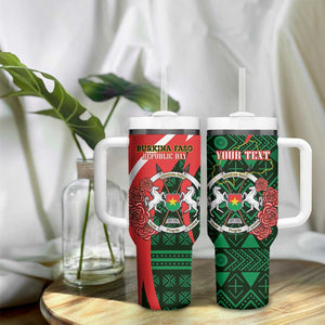 Personalized Burkina Faso Republic Day Tumbler With Handle Bogolan Mudcloth - Coat Of Arms Design