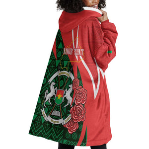 Personalized Burkina Faso Republic Day Wearable Blanket Hoodie Bogolan Mudcloth - Coat Of Arms Design