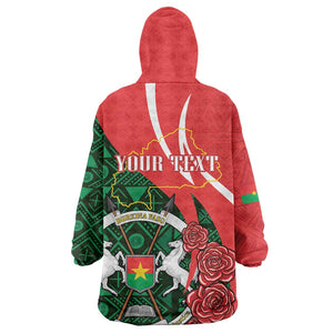 Personalized Burkina Faso Republic Day Wearable Blanket Hoodie Bogolan Mudcloth - Coat Of Arms Design