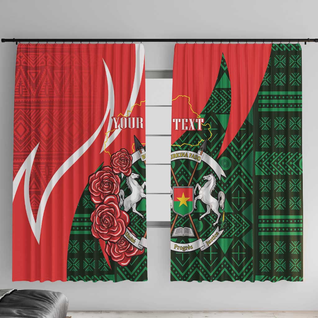 Personalized Burkina Faso Republic Day Window Curtain Bogolan Mudcloth - Coat Of Arms Design