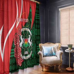 Personalized Burkina Faso Republic Day Window Curtain Bogolan Mudcloth - Coat Of Arms Design