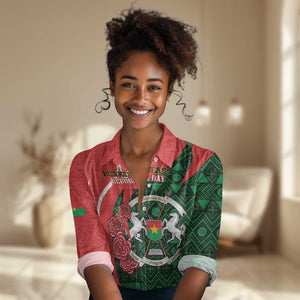 Personalized Burkina Faso Republic Day Women Casual Shirt Bogolan Mudcloth - Coat Of Arms Design