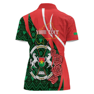 Personalized Burkina Faso Republic Day Women Polo Shirt Bogolan Mudcloth - Coat Of Arms Design