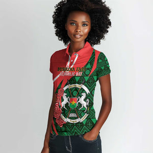 Personalized Burkina Faso Republic Day Women Polo Shirt Bogolan Mudcloth - Coat Of Arms Design