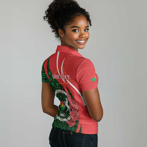 Personalized Burkina Faso Republic Day Women Polo Shirt Bogolan Mudcloth - Coat Of Arms Design