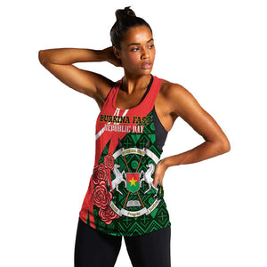 Personalized Burkina Faso Republic Day Women Racerback Tank Bogolan Mudcloth - Coat Of Arms Design