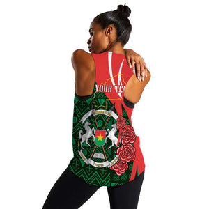 Personalized Burkina Faso Republic Day Women Racerback Tank Bogolan Mudcloth - Coat Of Arms Design